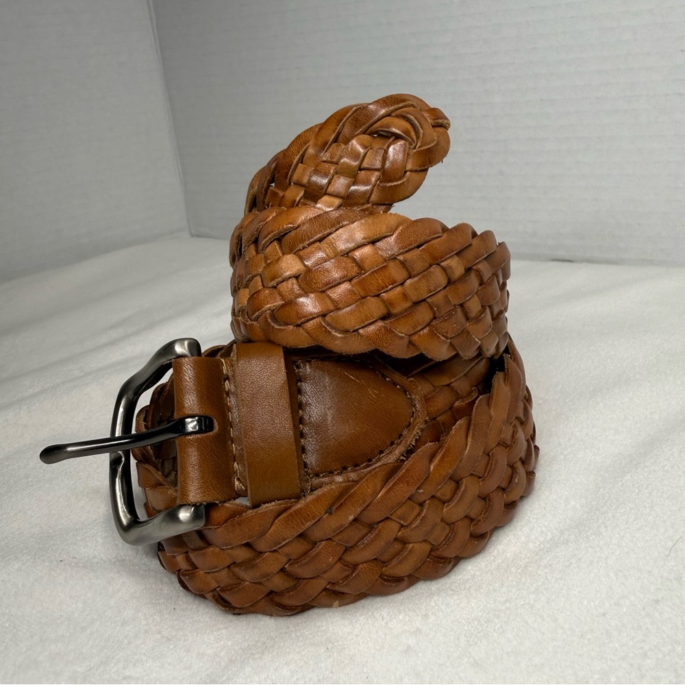 Giordano Men's Braided Leather Belt - Brown - size large (US medium)